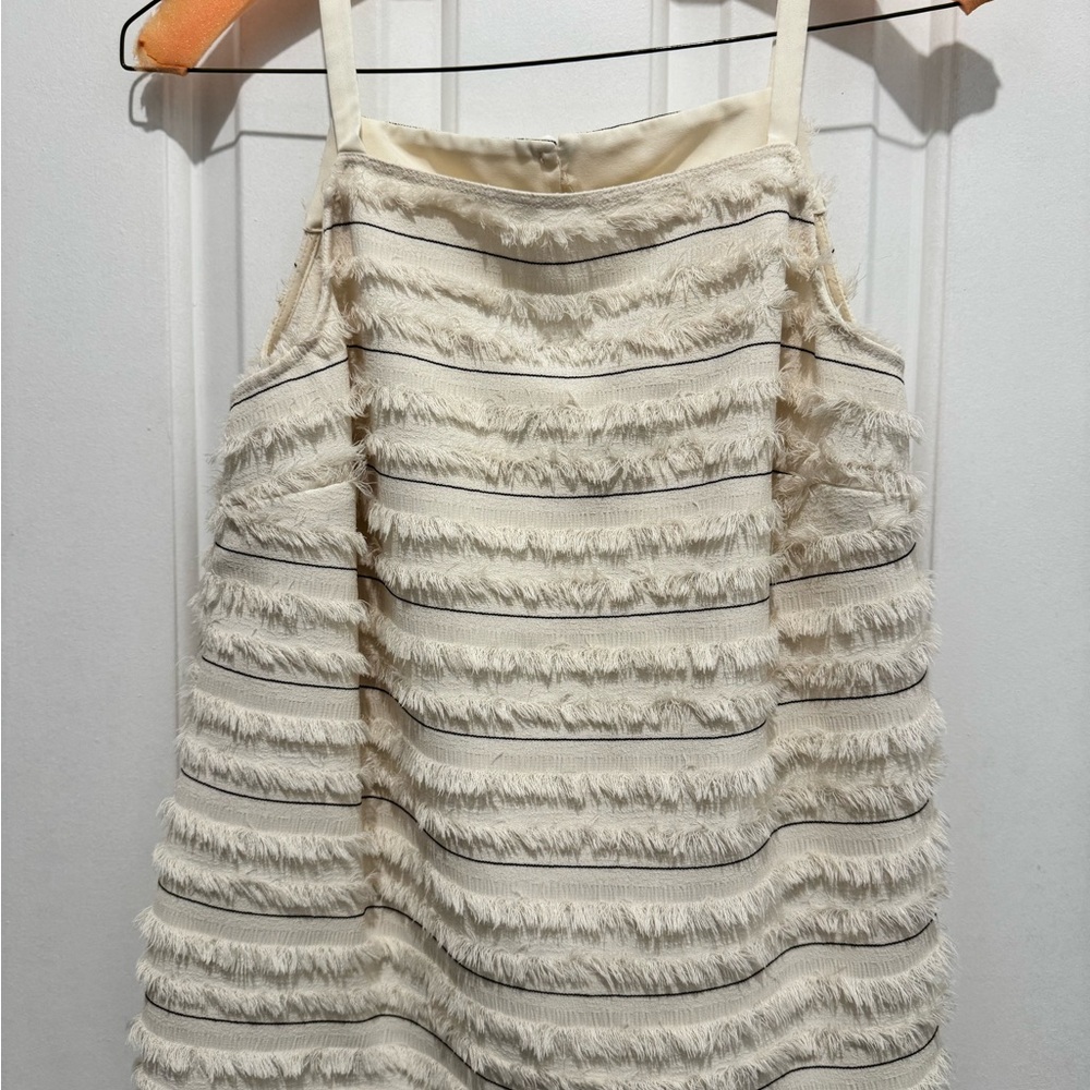 Anthropologie Cream and Black Fringe Mini Dress